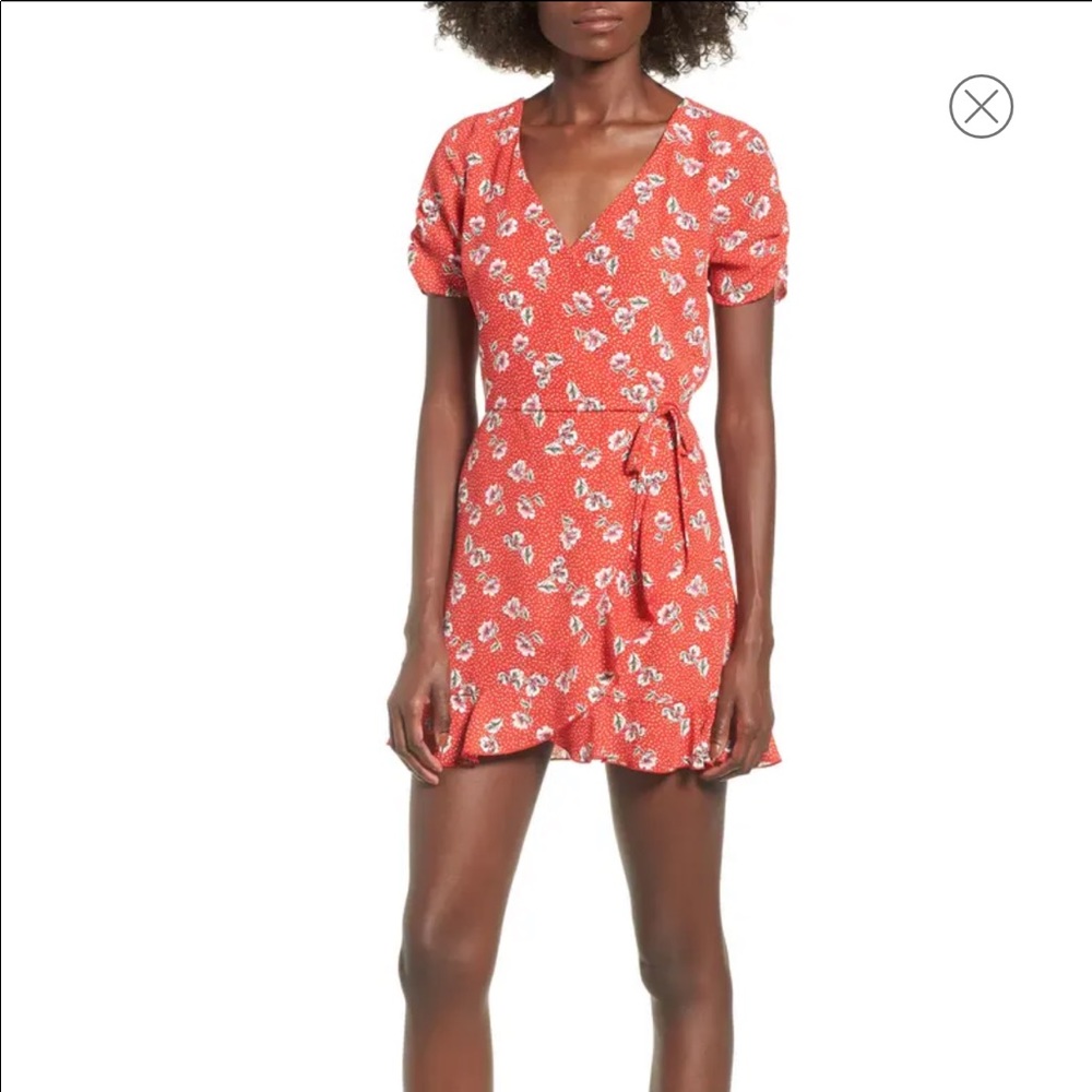 Red floral print romper